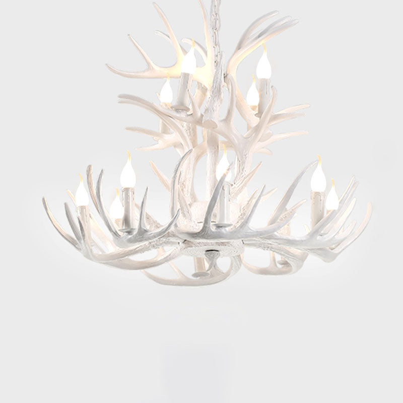 Artificial Antler Chandelier Rustic Resin Hanging Light with Exposed Bulb Design 12 White Clearhalo 'Ceiling Lights' 'Chandeliers' Lighting' options 2460950_147fc38c-088f-43ae-b2b9-ca39cb4123c3