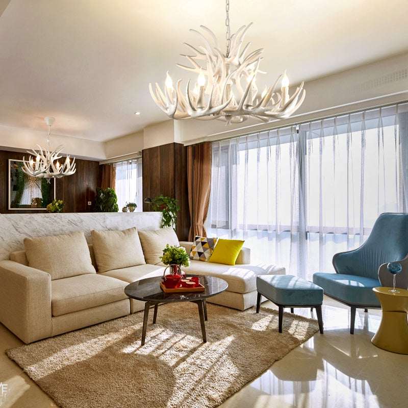 Artificial Antler Chandelier Rustic Resin Hanging Light with Exposed Bulb Design Clearhalo 'Ceiling Lights' 'Chandeliers' Lighting' options 2460951