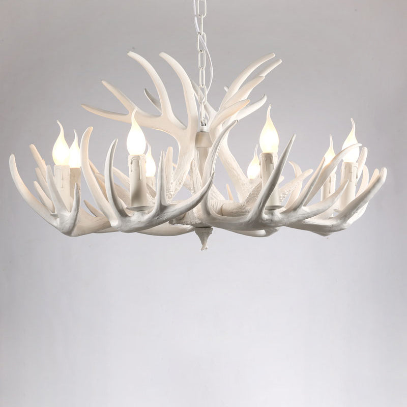 Artificial Antler Chandelier Rustic Resin Hanging Light with Exposed Bulb Design 8 White Clearhalo 'Ceiling Lights' 'Chandeliers' Lighting' options 2460953_b4523f8d-fd4e-464a-addd-2d7b975b6043