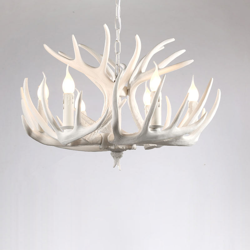 Artificial Antler Chandelier Rustic Resin Hanging Light with Exposed Bulb Design 6 White Clearhalo 'Ceiling Lights' 'Chandeliers' Lighting' options 2460954_2aac2d26-24b2-4a0c-8d71-3446513dbf60