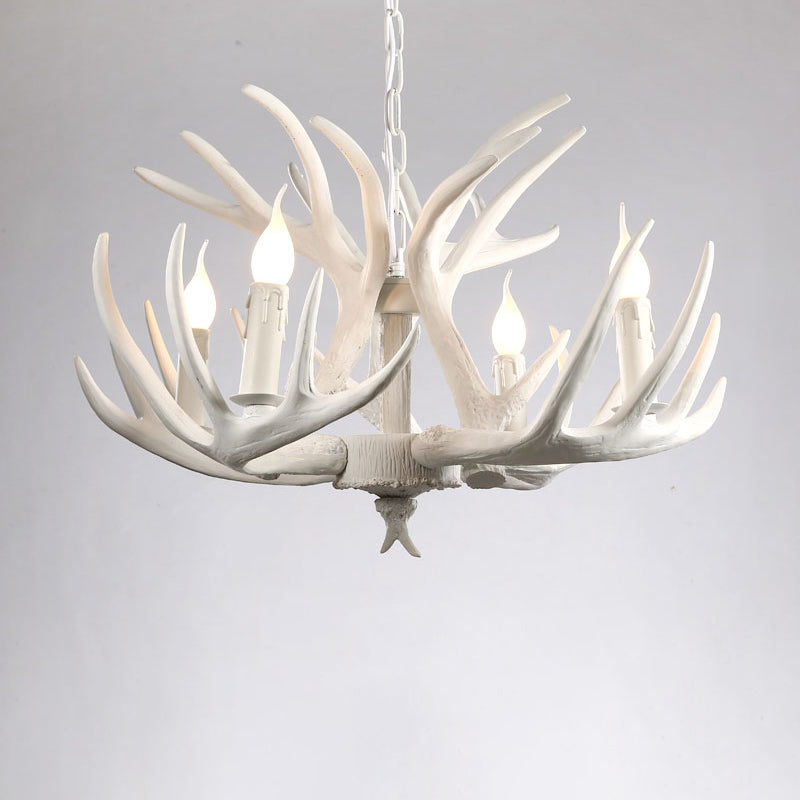 Artificial Antler Chandelier Rustic Resin Hanging Light with Exposed Bulb Design 4 White Clearhalo 'Ceiling Lights' 'Chandeliers' Lighting' options 2460957_5dbca4f8-60da-499b-b4e2-7459092b9661