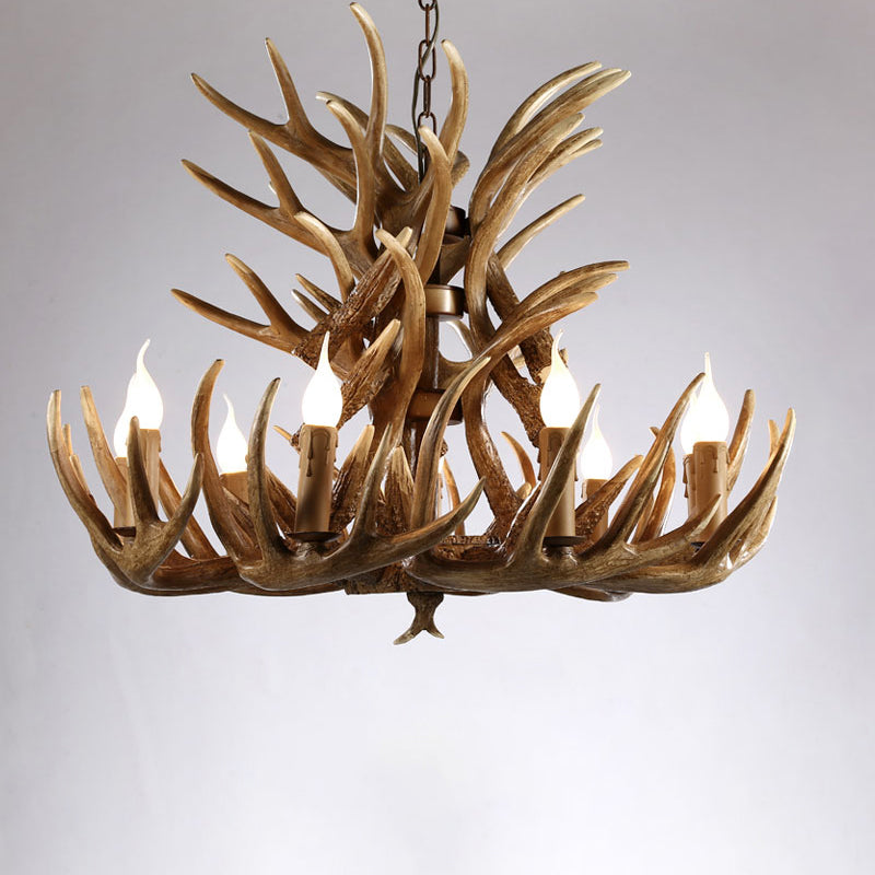 Artificial Antler Chandelier Rustic Resin Hanging Light with Exposed Bulb Design 18 Brown Clearhalo 'Ceiling Lights' 'Chandeliers' Lighting' options 2460959_f6894012-b7ac-470a-8f57-a9aa31ec8f85