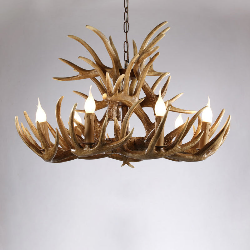 Artificial Antler Chandelier Rustic Resin Hanging Light with Exposed Bulb Design 15 Brown Clearhalo 'Ceiling Lights' 'Chandeliers' Lighting' options 2460960_aae57c28-fc50-48fd-8a07-903c1be5823e