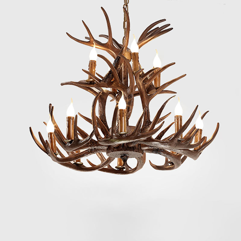 Artificial Antler Chandelier Rustic Resin Hanging Light with Exposed Bulb Design 12 Brown Clearhalo 'Ceiling Lights' 'Chandeliers' Lighting' options 2460962_980caa94-eb97-4462-ac59-ca19d9881968