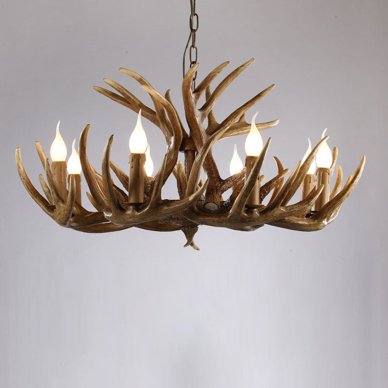 Artificial Antler Chandelier Rustic Resin Hanging Light with Exposed Bulb Design 8 Brown Clearhalo 'Ceiling Lights' 'Chandeliers' Lighting' options 2460964_4fbebd36-c5ca-4302-8cf8-627de4cf9995