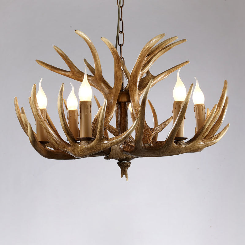 Artificial Antler Chandelier Rustic Resin Hanging Light with Exposed Bulb Design 6 Brown Clearhalo 'Ceiling Lights' 'Chandeliers' Lighting' options 2460966_c9367e42-065a-495d-ac63-e3f8699f0f8b