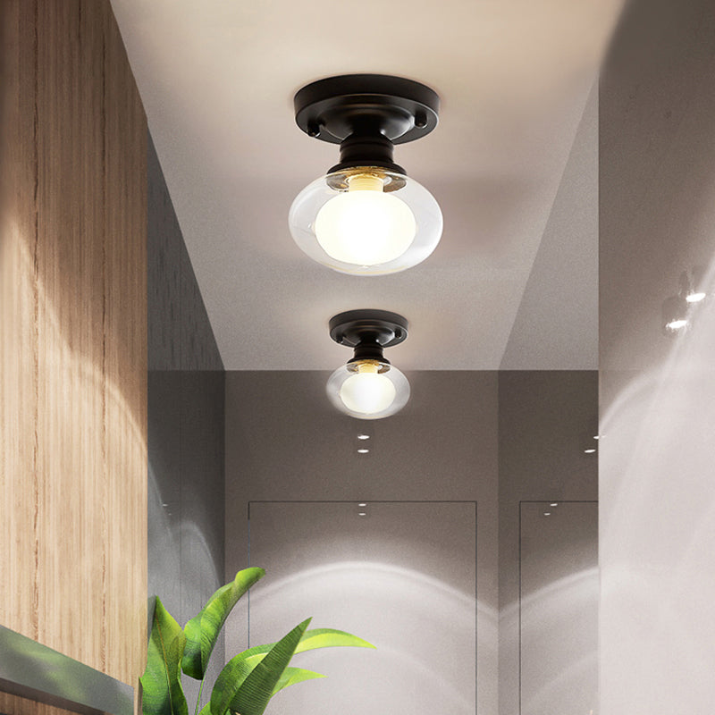 Mini Ball Ceiling Flush Mount Light Simple Dual Blown Glass 1-Light Aisle Semi Mount Lighting in Black Black Oval Clearhalo 'Ceiling Lights' 'Close To Ceiling Lights' 'Close to ceiling' 'Glass shade' 'Glass' 'Pendant Lights' 'Semi-flushmount' Lighting' 2460982
