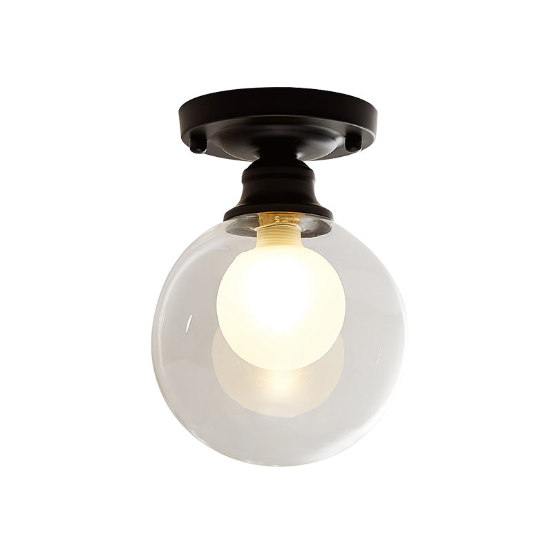 Mini Ball Ceiling Flush Mount Light Simple Dual Blown Glass 1-Light Aisle Semi Mount Lighting in Black Clearhalo 'Ceiling Lights' 'Close To Ceiling Lights' 'Close to ceiling' 'Glass shade' 'Glass' 'Pendant Lights' 'Semi-flushmount' Lighting' 2460987