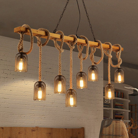 Countryside Mesh Hanging Pendant Lamp Metal Island Lighting with Rope Cord in Wood Clearhalo 'Ceiling Lights' 'Island Lights' Lighting' 2460997