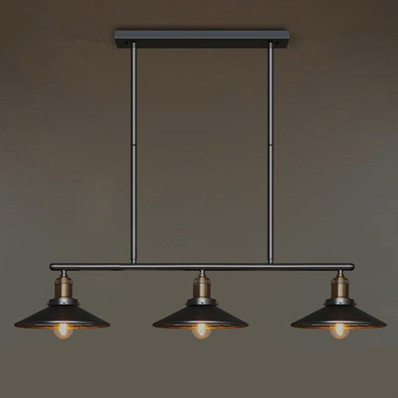Cone Shade Restaurant Island Lamp Warehouse Style Metal 3 Heads Black Pendant Light Black Clearhalo 'Ceiling Lights' 'Island Lights' Lighting' 2461005