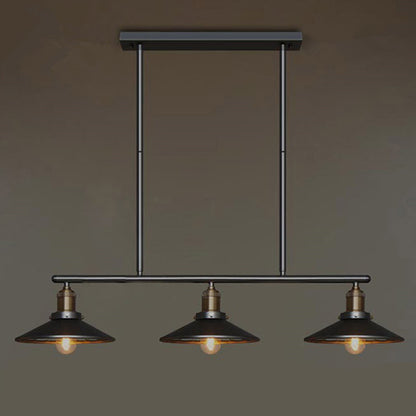 Cone Shade Restaurant Island Lamp Warehouse Style Metal 3 Heads Black Pendant Light Black Clearhalo 'Ceiling Lights' 'Island Lights' Lighting' 2461005