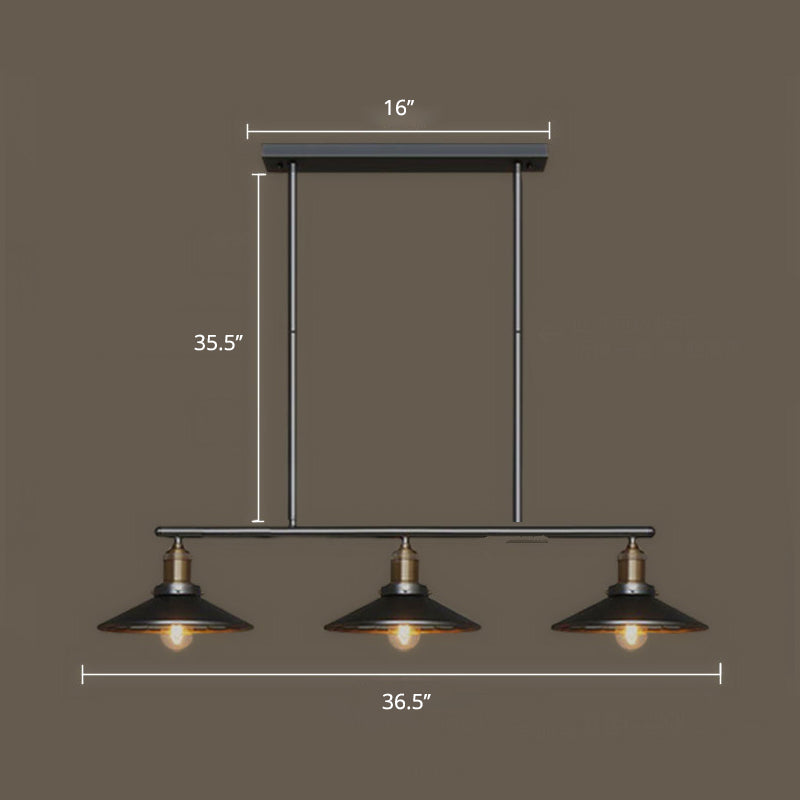 Cone Shade Restaurant Island Lamp Warehouse Style Metal 3 Heads Black Pendant Light Clearhalo 'Ceiling Lights' 'Island Lights' Lighting' 2461006