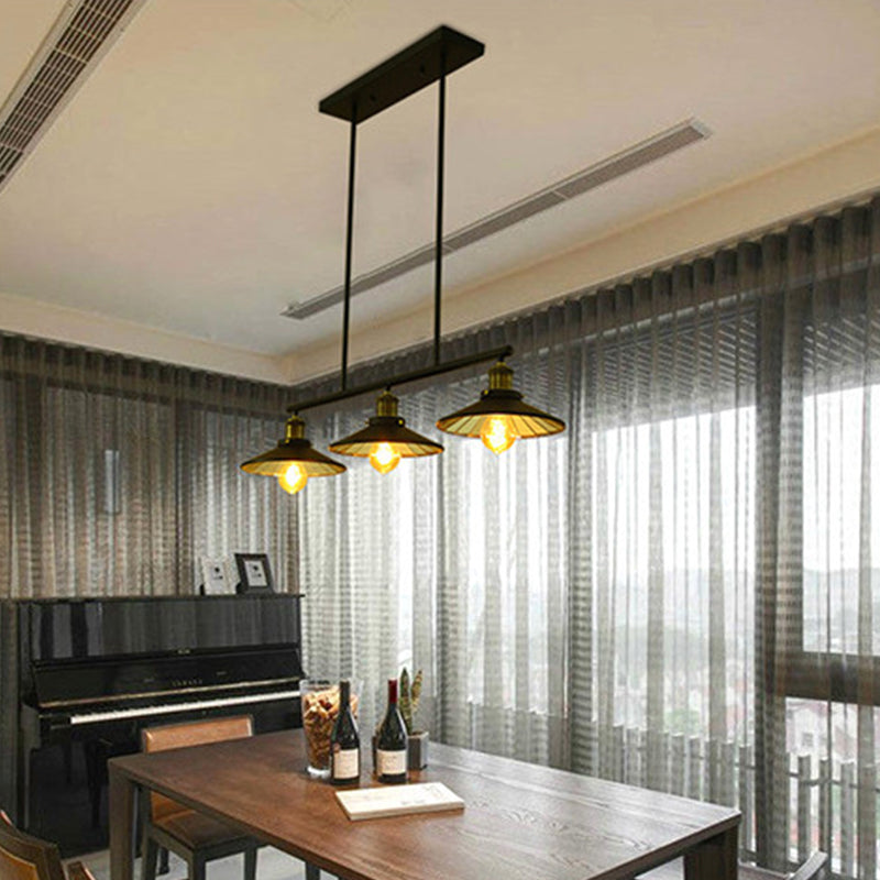 Cone Shade Restaurant Island Lamp Warehouse Style Metal 3 Heads Black Pendant Light Clearhalo 'Ceiling Lights' 'Island Lights' Lighting' 2461009