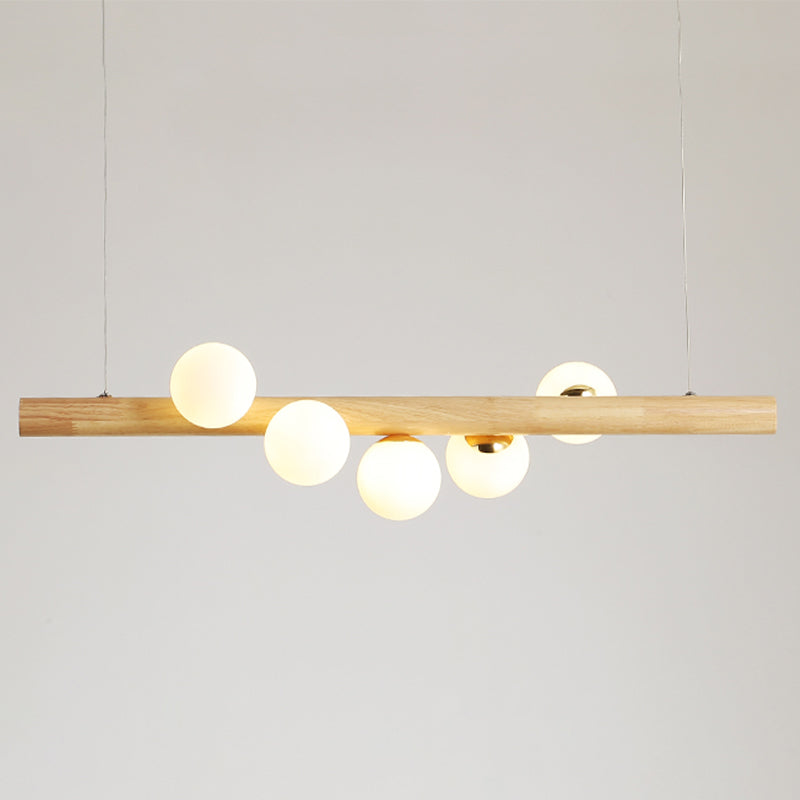 Jewelry Milk Glass Suspension Light Minimalistic Hanging Island Light for Dining Room 5 Wood Clearhalo 'Ceiling Lights' 'Island Lights' Lighting' 2461011