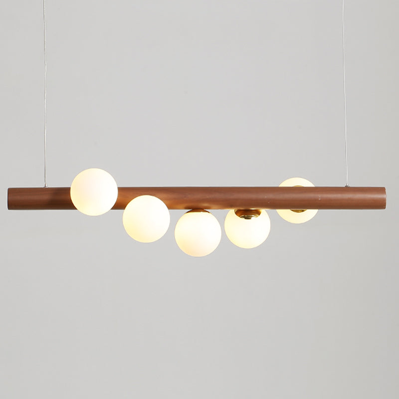 Jewelry Milk Glass Suspension Light Minimalistic Hanging Island Light for Dining Room 5 Dark Wood Clearhalo 'Ceiling Lights' 'Island Lights' Lighting' 2461014