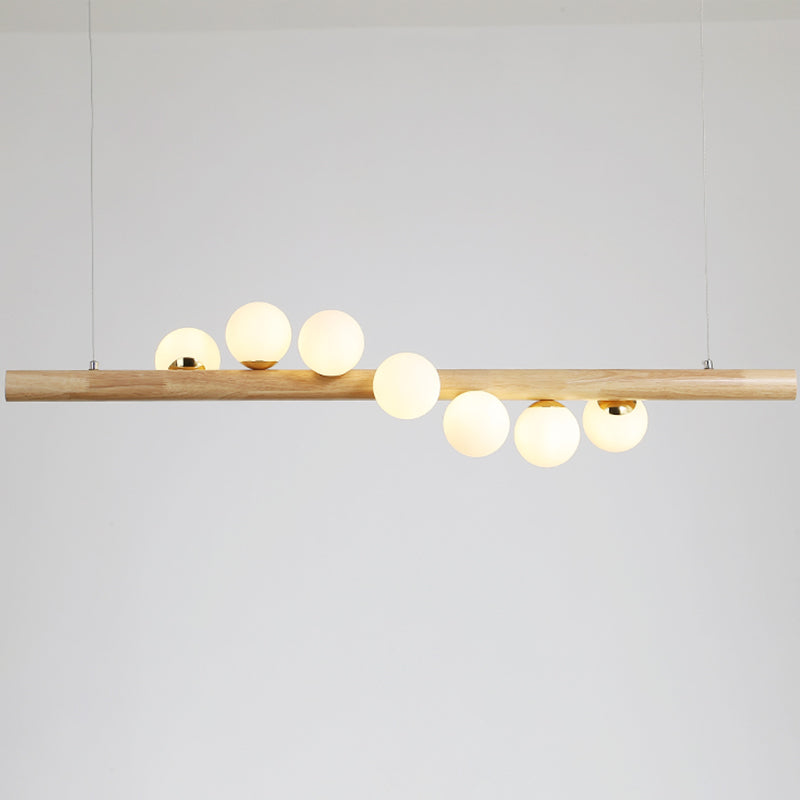 Jewelry Milk Glass Suspension Light Minimalistic Hanging Island Light for Dining Room 7 Wood Clearhalo 'Ceiling Lights' 'Island Lights' Lighting' 2461016