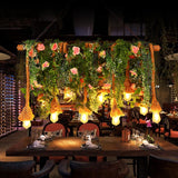 10-Head Exposed Bulb Hanging Lamp Lodge Brown Hemp Rope Island Light with Green Plant Decoration Clearhalo 'Ceiling Lights' 'Island Lights' Lighting' 2461029