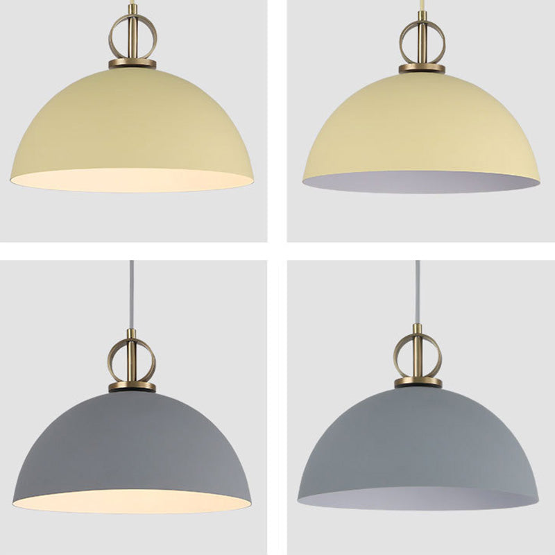 Macaron Dome Hanging Pendant Light Metal 1-Bulb Restaurant Pendulum Light with Brass Ring Deco Yellow 15.5" Clearhalo 'Ceiling Lights' 'Pendant Lights' 'Pendants' Lighting' 2461047
