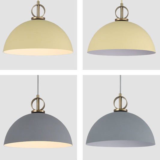 Macaron Dome Hanging Pendant Light Metal 1-Bulb Restaurant Pendulum Light with Brass Ring Deco Yellow 15.5" Clearhalo 'Ceiling Lights' 'Pendant Lights' 'Pendants' Lighting' 2461047