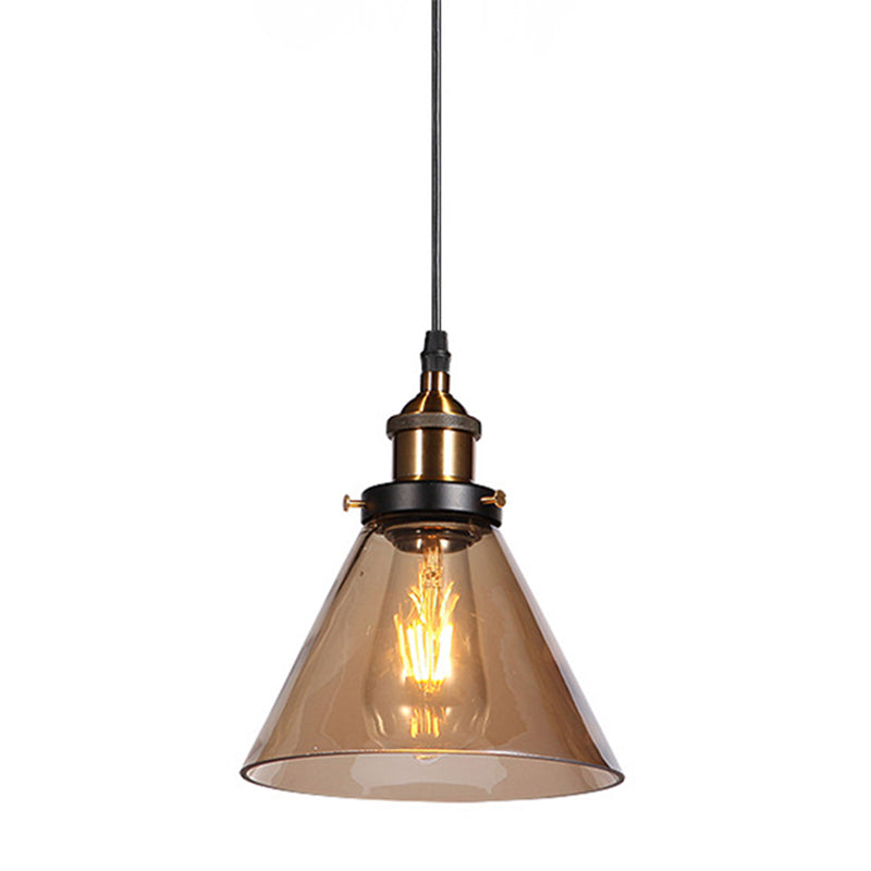 1-Head Glass Pendulum Light Nautical Geometric Shaped Dining Room Suspension Pendant Light Amber Cone Clearhalo 'Ceiling Lights' 'Close To Ceiling Lights' 'Glass shade' 'Glass' 'Industrial Pendants' 'Industrial' 'Middle Century Pendants' 'Pendant Lights' 'Pendants' 'Tiffany' Lighting' 2461083