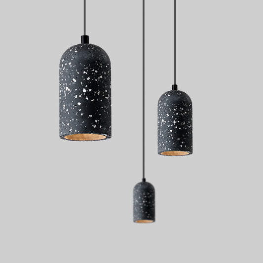 Elongated Dome Terrazzo Hanging Lamp Nordic Style Single Pendant Light Fixture for Bedroom Black Clearhalo 'Ceiling Lights' 'Modern Pendants' 'Modern' 'Pendant Lights' 'Pendants' Lighting' 2461096