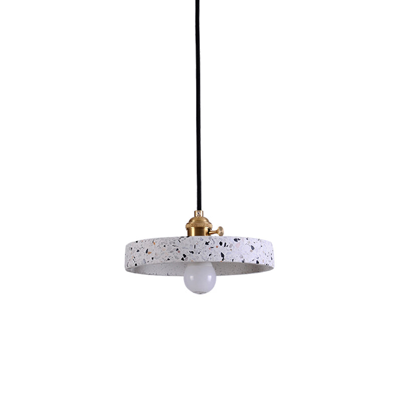 Round Bedside Hanging Light Fixture Terrazzo Single Simplicity Pendant Lamp with Rotary Switch White 8" Clearhalo 'Ceiling Lights' 'Modern Pendants' 'Modern' 'Pendant Lights' 'Pendants' Lighting' 2461104