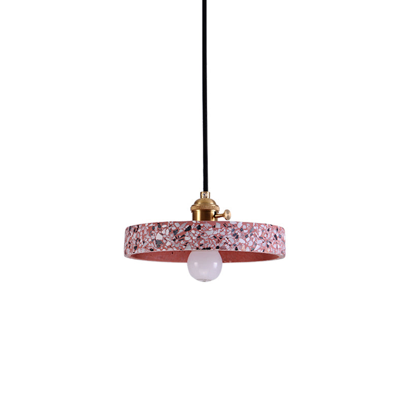 Round Bedside Hanging Light Fixture Terrazzo Single Simplicity Pendant Lamp with Rotary Switch Pink 8" Clearhalo 'Ceiling Lights' 'Modern Pendants' 'Modern' 'Pendant Lights' 'Pendants' Lighting' 2461106