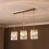 Crystal Cylindrical Multi Light Pendant Minimalist 3-Light Gold Hanging Light Fixture for Dining Room Clearhalo 'Ceiling Lights' 'Modern Pendants' 'Modern' 'Pendant Lights' 'Pendants' Lighting' 2461115