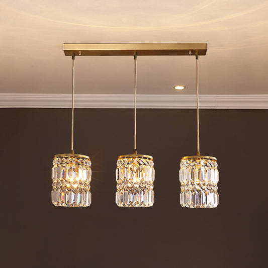Crystal Cylindrical Multi Light Pendant Minimalist 3-Light Gold Hanging Light Fixture for Dining Room Gold Linear Clearhalo 'Ceiling Lights' 'Modern Pendants' 'Modern' 'Pendant Lights' 'Pendants' Lighting' 2461116