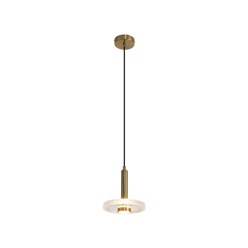 Flat Shade Hanging Light Fixture Simplicity Acrylic Gold LED Ceiling Lamp for Bedroom Clearhalo 'Ceiling Lights' 'Modern Pendants' 'Modern' 'Pendant Lights' 'Pendants' Lighting' 2461126