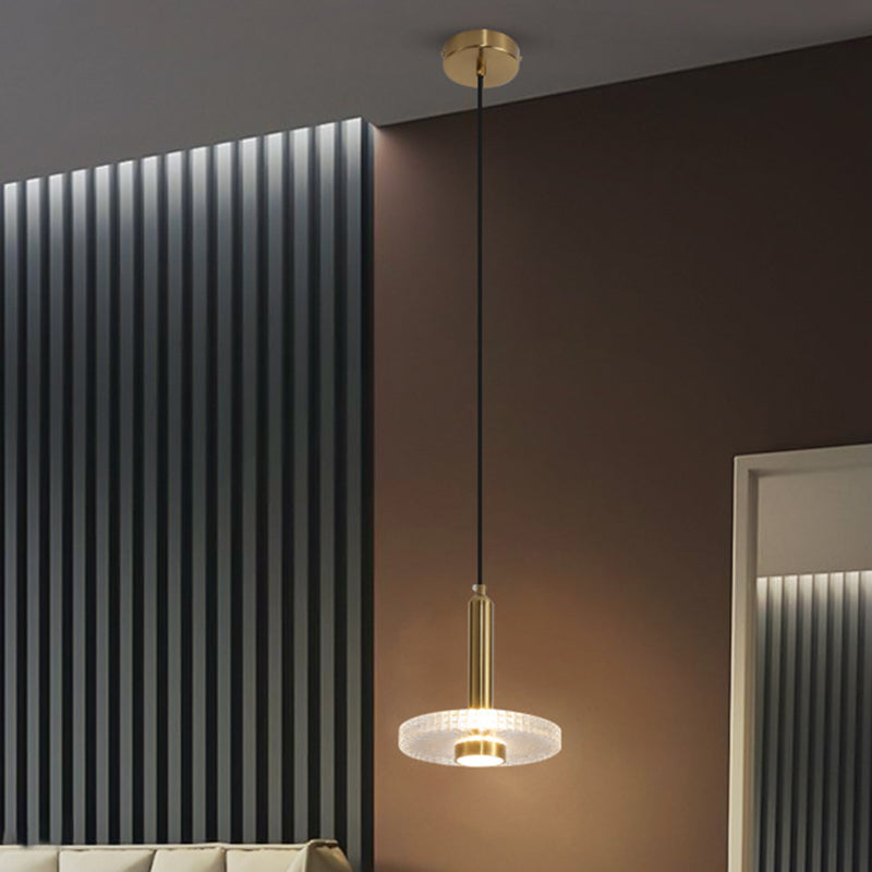 Flat Shade Hanging Light Fixture Simplicity Acrylic Gold LED Ceiling Lamp for Bedroom Clearhalo 'Ceiling Lights' 'Modern Pendants' 'Modern' 'Pendant Lights' 'Pendants' Lighting' 2461128