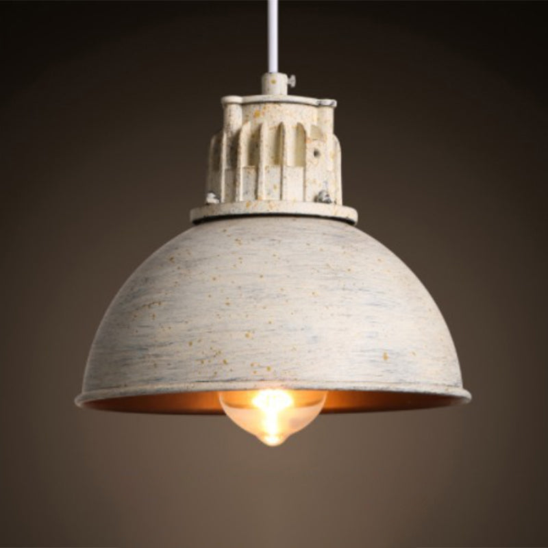 Distressed White Dome Hanging Pendant Light Loft Style Metal 1-Light Metal Pendulum Light Distressed White Clearhalo 'Art Deco Pendants' 'Cast Iron' 'Ceiling Lights' 'Ceramic' 'Crystal' 'Industrial Pendants' 'Industrial' 'Metal' 'Middle Century Pendants' 'Pendant Lights' 'Pendants' 'Tiffany' Lighting' 2461129
