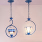 Blue Ring Pendulum Light Vintage 1 Head Tiffany Glass Pendant Ceiling Lamp for Bedroom Clearhalo 'Art Deco Pendants' 'Cast Iron' 'Ceiling Lights' 'Ceramic' 'Close To Ceiling Lights' 'Crystal' 'Industrial' 'Metal' 'Middle Century Pendants' 'Pendant Lights' 'Pendants' 'Tiffany close to ceiling' 'Tiffany Pendants' 'Tiffany' Lighting' 2461134