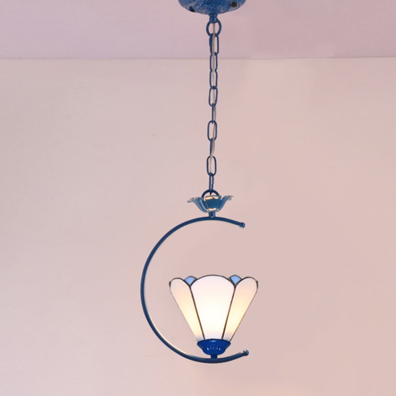 Blue Ring Pendulum Light Vintage 1 Head Tiffany Glass Pendant Ceiling Lamp for Bedroom Blue Rounded Clearhalo 'Art Deco Pendants' 'Cast Iron' 'Ceiling Lights' 'Ceramic' 'Close To Ceiling Lights' 'Crystal' 'Industrial' 'Metal' 'Middle Century Pendants' 'Pendant Lights' 'Pendants' 'Tiffany close to ceiling' 'Tiffany Pendants' 'Tiffany' Lighting' 2461136