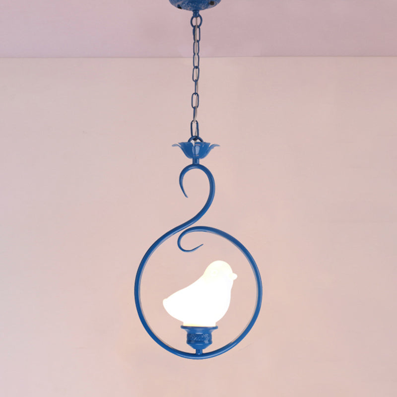 Blue Ring Pendulum Light Vintage 1 Head Tiffany Glass Pendant Ceiling Lamp for Bedroom Blue Bird Clearhalo 'Art Deco Pendants' 'Cast Iron' 'Ceiling Lights' 'Ceramic' 'Close To Ceiling Lights' 'Crystal' 'Industrial' 'Metal' 'Middle Century Pendants' 'Pendant Lights' 'Pendants' 'Tiffany close to ceiling' 'Tiffany Pendants' 'Tiffany' Lighting' 2461141