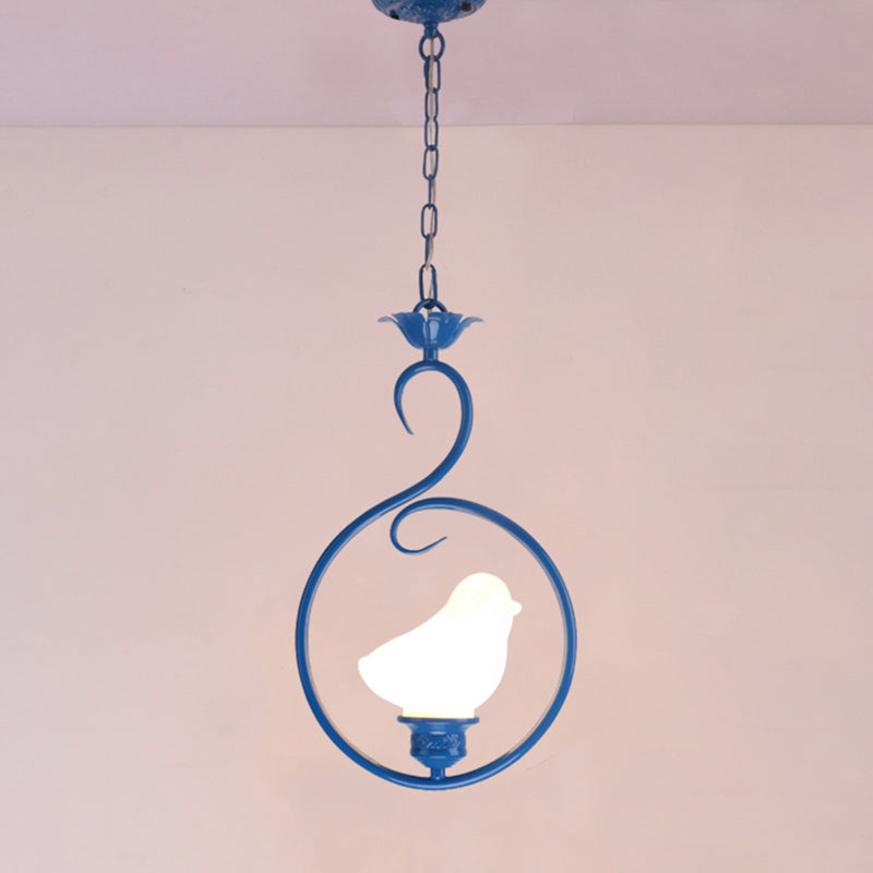 Blue Ring Pendulum Light Vintage 1 Head Tiffany Glass Pendant Ceiling Lamp for Bedroom Blue Bird Clearhalo 'Art Deco Pendants' 'Cast Iron' 'Ceiling Lights' 'Ceramic' 'Close To Ceiling Lights' 'Crystal' 'Industrial' 'Metal' 'Middle Century Pendants' 'Pendant Lights' 'Pendants' 'Tiffany close to ceiling' 'Tiffany Pendants' 'Tiffany' Lighting' 2461141