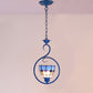 Blue Ring Pendulum Light Vintage 1 Head Tiffany Glass Pendant Ceiling Lamp for Bedroom Blue Round Clearhalo 'Art Deco Pendants' 'Cast Iron' 'Ceiling Lights' 'Ceramic' 'Close To Ceiling Lights' 'Crystal' 'Industrial' 'Metal' 'Middle Century Pendants' 'Pendant Lights' 'Pendants' 'Tiffany close to ceiling' 'Tiffany Pendants' 'Tiffany' Lighting' 2461146