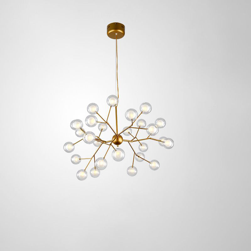 Minimalist Molecule Chandelier Double Glass Living Room Suspension Lighting Fixture 27 Gold Clearhalo 'Ceiling Lights' 'Chandeliers' 'Modern Chandeliers' 'Modern' Lighting' 2461165
