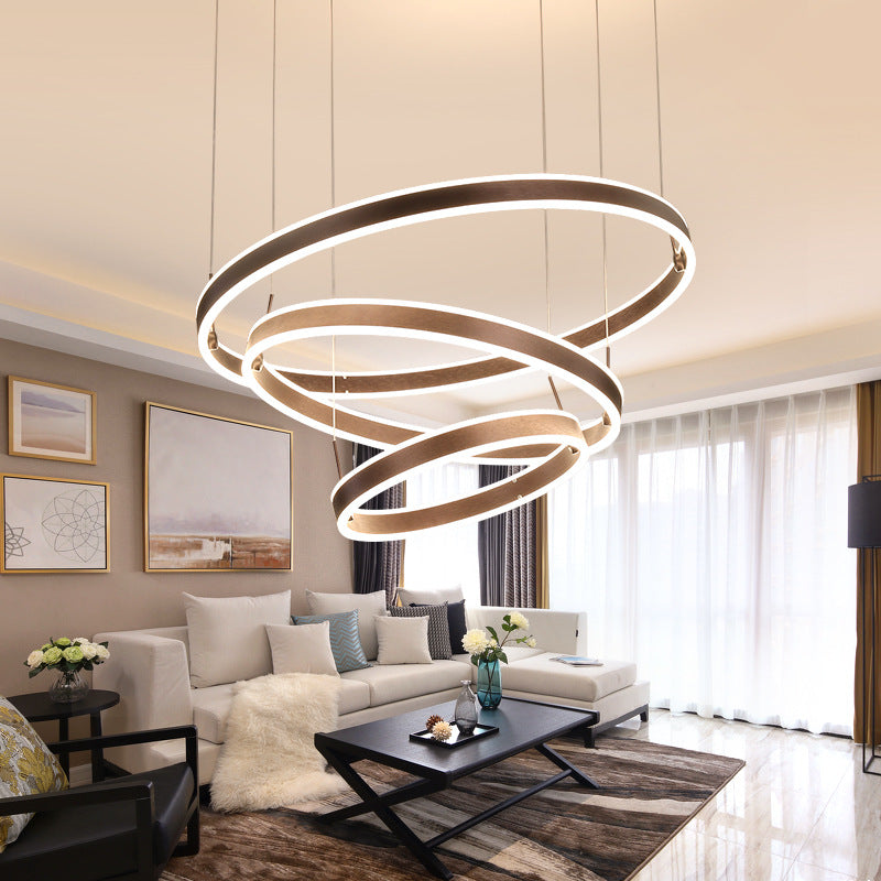 Circle LED Pendant Lighting Minimalistic Acrylic Living Room Chandelier in Coffee Coffee 3 Tiers Clearhalo 'Ceiling Lights' 'Chandeliers' 'Modern Chandeliers' 'Modern' Lighting' 2461172