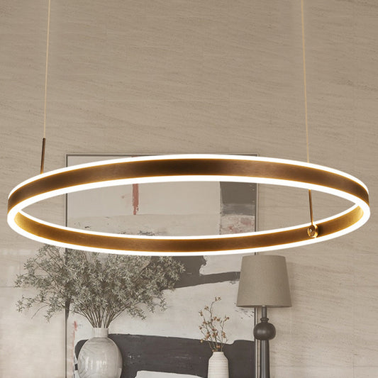 Circle LED Pendant Lighting Minimalistic Acrylic Living Room Chandelier in Coffee Coffee 1 Tier
