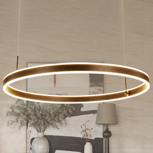 Circle LED Pendant Lighting Minimalistic Acrylic Living Room Chandelier in Coffee Coffee 1 Tier Clearhalo 'Ceiling Lights' 'Chandeliers' 'Modern Chandeliers' 'Modern' Lighting' 2461173