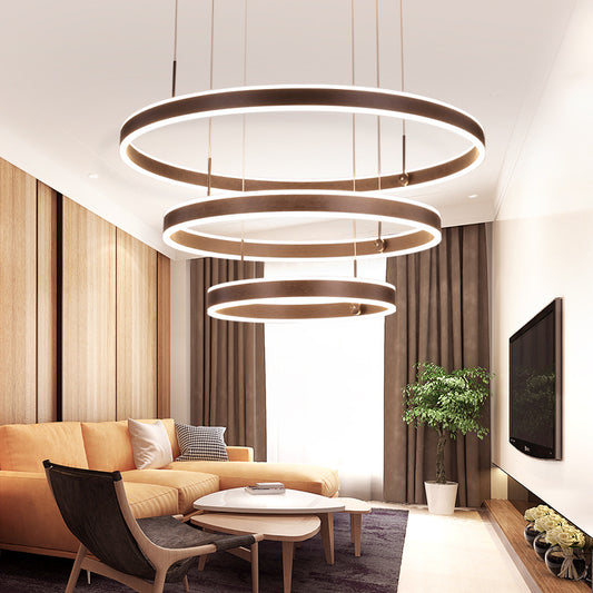 Circle LED Pendant Lighting Minimalistic Acrylic Living Room Chandelier in Coffee Clearhalo 'Ceiling Lights' 'Chandeliers' 'Modern Chandeliers' 'Modern' Lighting' 2461174