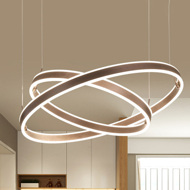 Circle LED Pendant Lighting Minimalistic Acrylic Living Room Chandelier in Coffee Coffee 2 Tiers Clearhalo 'Ceiling Lights' 'Chandeliers' 'Modern Chandeliers' 'Modern' Lighting' 2461177