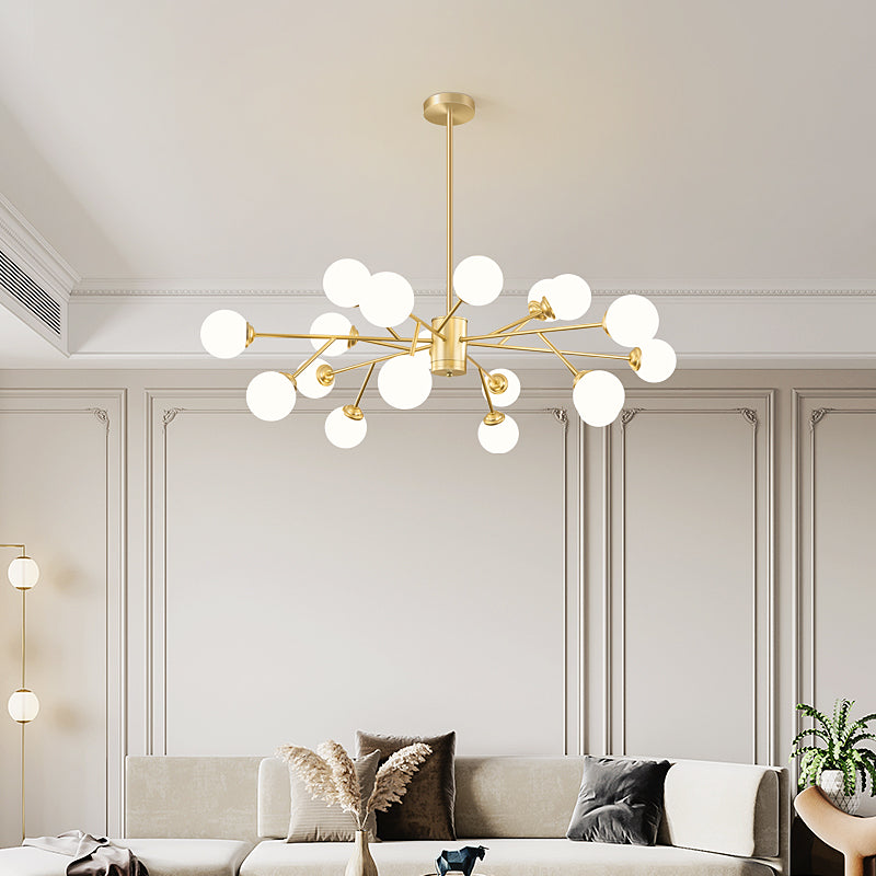 Molecular Chandelier Lamp Nordic Milky Glass Living Room Suspension Light in Gold Clearhalo 'Ceiling Lights' 'Chandeliers' 'Modern Chandeliers' 'Modern' Lighting' 2461181