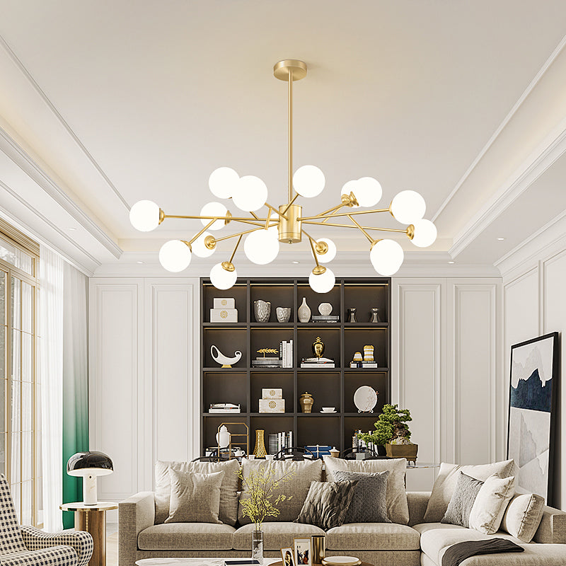 Molecular Chandelier Lamp Nordic Milky Glass Living Room Suspension Light in Gold Clearhalo 'Ceiling Lights' 'Chandeliers' 'Modern Chandeliers' 'Modern' Lighting' 2461183