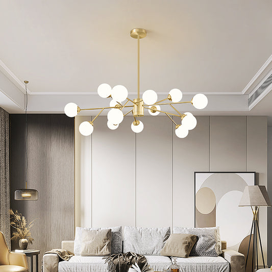 Molecular Chandelier Lamp Nordic Milky Glass Living Room Suspension Light in Gold Clearhalo 'Ceiling Lights' 'Chandeliers' 'Modern Chandeliers' 'Modern' Lighting' 2461185