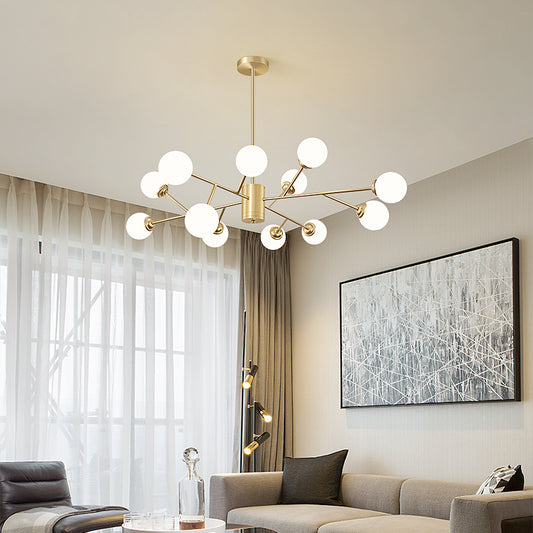 Molecular Chandelier Lamp Nordic Milky Glass Living Room Suspension Light in Gold Clearhalo 'Ceiling Lights' 'Chandeliers' 'Modern Chandeliers' 'Modern' Lighting' 2461186