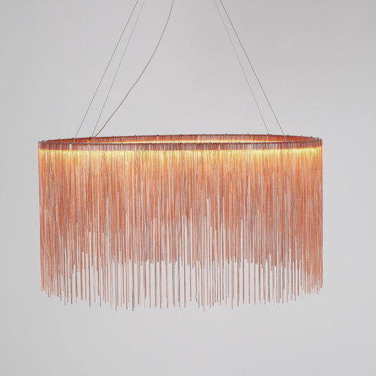 Chain Fringe LED Chandelier Minimalistic Metal Living Room Pendant Lighting Fixture Rose Gold Clearhalo 'Ceiling Lights' 'Chandeliers' 'Modern Chandeliers' 'Modern' Lighting' 2461192