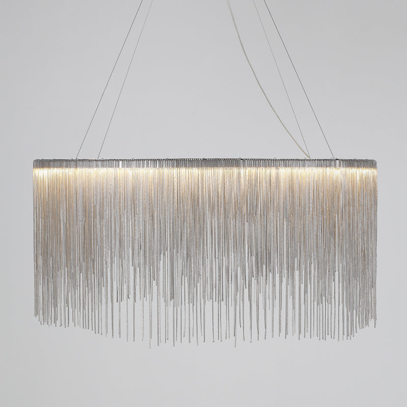 Chain Fringe LED Chandelier Minimalistic Metal Living Room Pendant Lighting Fixture Silver Clearhalo 'Ceiling Lights' 'Chandeliers' 'Modern Chandeliers' 'Modern' Lighting' 2461194