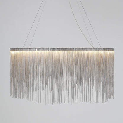 Chain Fringe LED Chandelier Minimalistic Metal Living Room Pendant Lighting Fixture Silver Clearhalo 'Ceiling Lights' 'Chandeliers' 'Modern Chandeliers' 'Modern' Lighting' 2461194